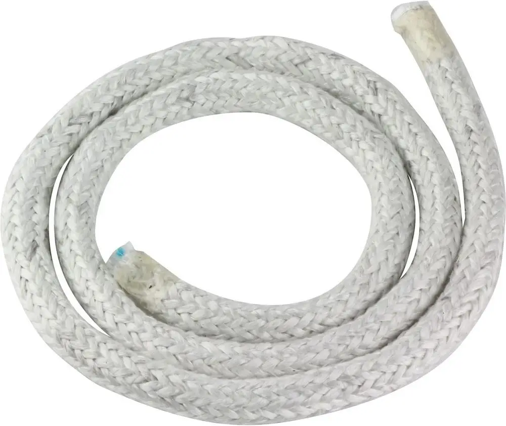 Weiße geflochtene Dichtschnur von Bosch, in Coil-Form, geeignet für verschiedene Dichtungsanwendungen, sichtbar ist die Endverarbeitung an den beiden Enden.